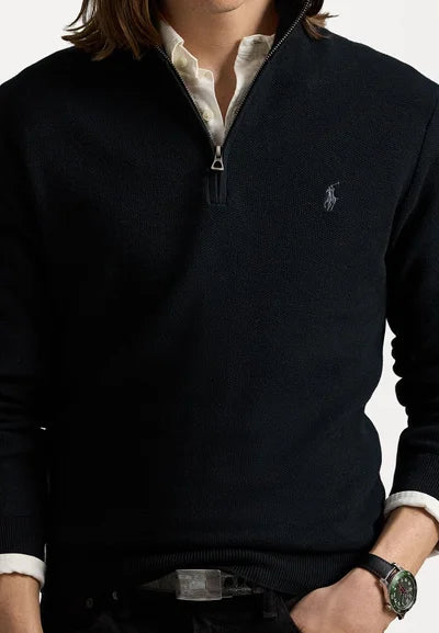 Polo KNIT COTTON QUARTER ZIP JUMPER - Striktrøje - black