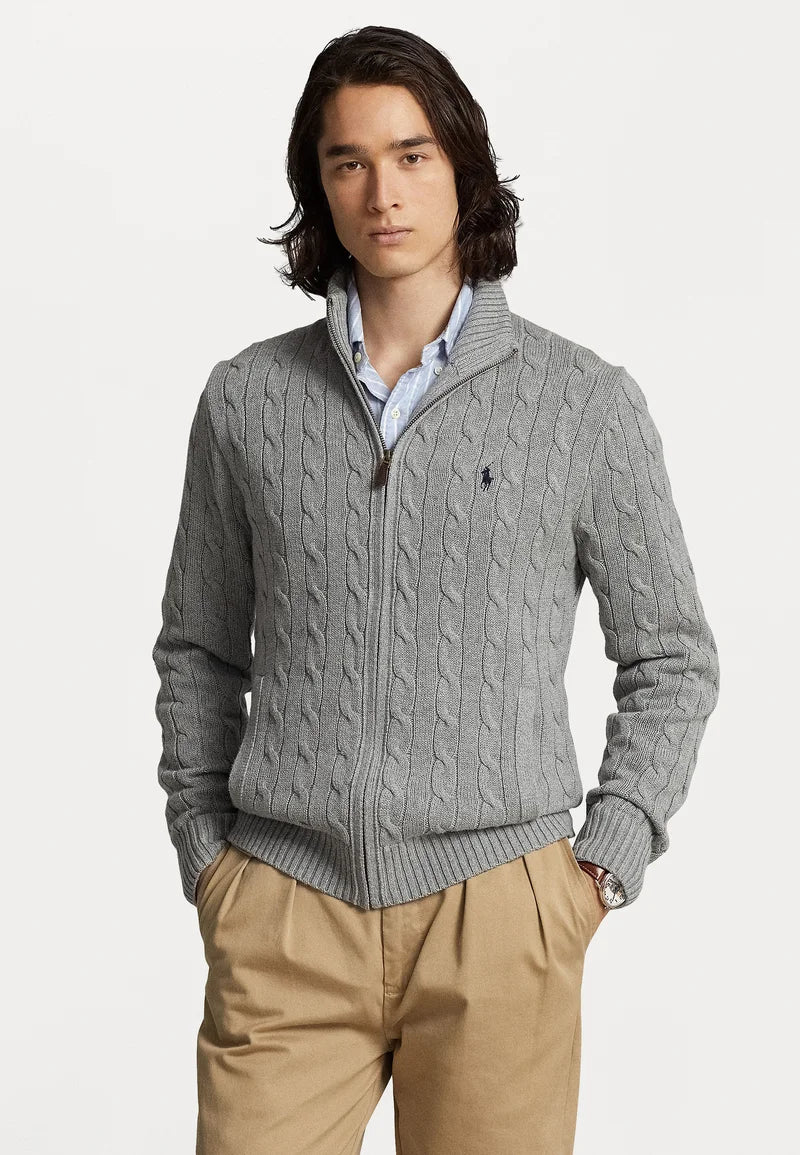 Polo  CABLE-KNIT COTTON FULL-ZIP JUMPER - Cardigan - fawn grey heather