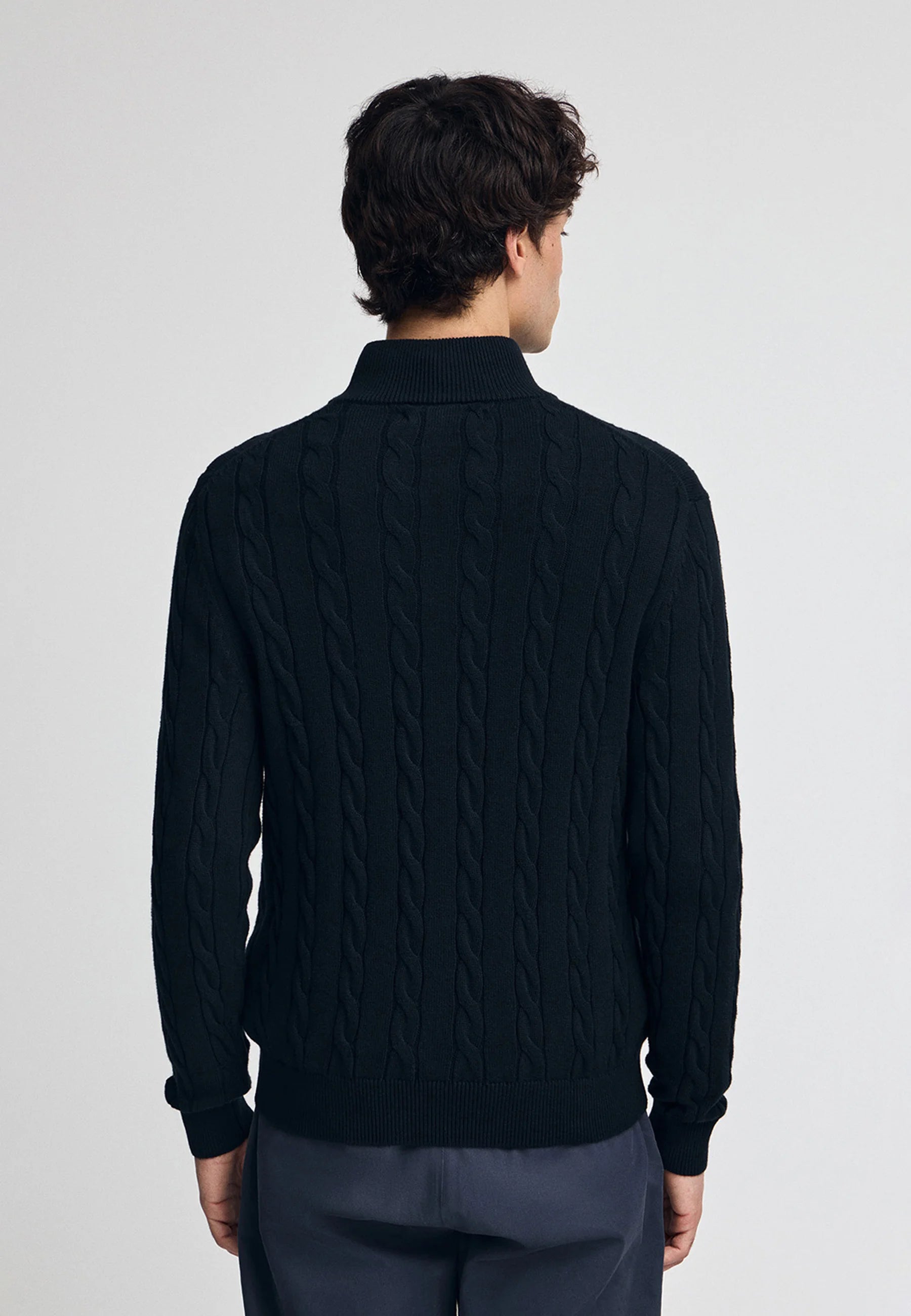 CABLE ZIPPER NECK - Jumper - navy