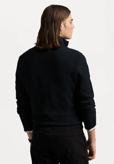 Polo KNIT COTTON QUARTER ZIP JUMPER - Striktrøje - black