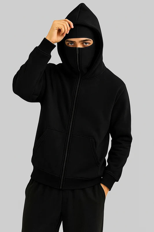 Black Balaclava Double Zip Oversized Hoodie