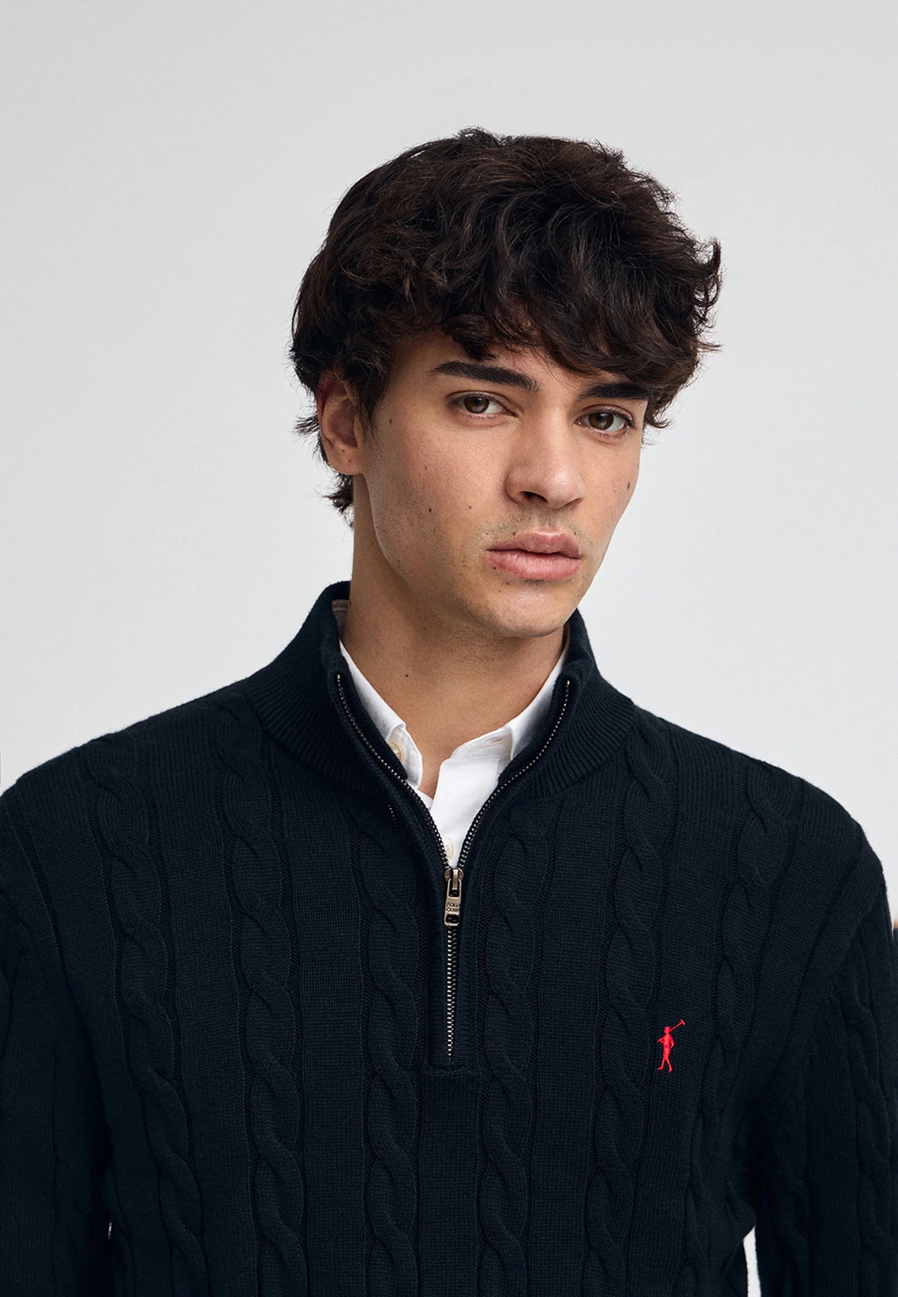 CABLE ZIPPER NECK - Jumper - navy