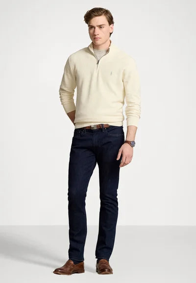 Polo  KNIT COTTON QUARTER ZIP JUMPER - Striktrøje - herbal milk