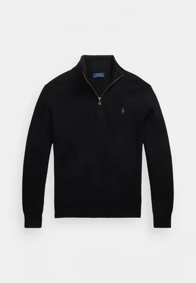 Polo KNIT COTTON QUARTER ZIP JUMPER - Striktrøje - black