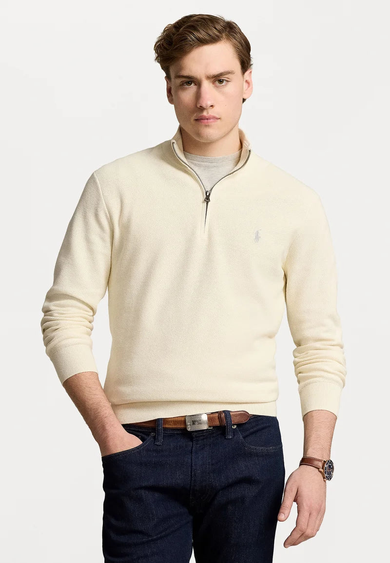 Polo  KNIT COTTON QUARTER ZIP JUMPER - Striktrøje - herbal milk