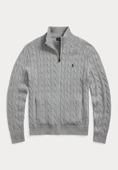 Polo  CABLE-KNIT COTTON FULL-ZIP JUMPER - Cardigan - fawn grey heather