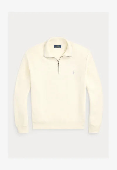 Polo  KNIT COTTON QUARTER ZIP JUMPER - Striktrøje - herbal milk