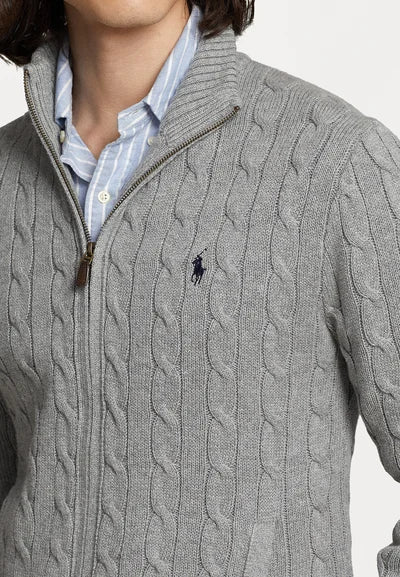 Polo  CABLE-KNIT COTTON FULL-ZIP JUMPER - Cardigan - fawn grey heather