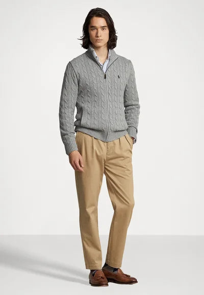 Polo  CABLE-KNIT COTTON FULL-ZIP JUMPER - Cardigan - fawn grey heather
