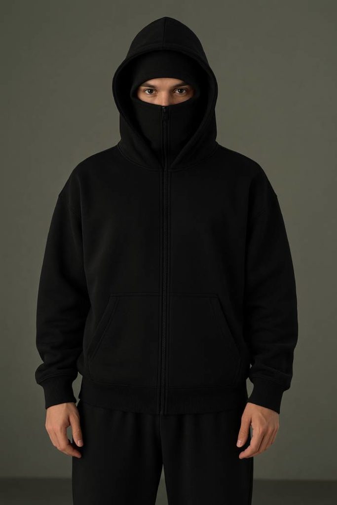 Black Balaclava Double Zip Oversized Hoodie
