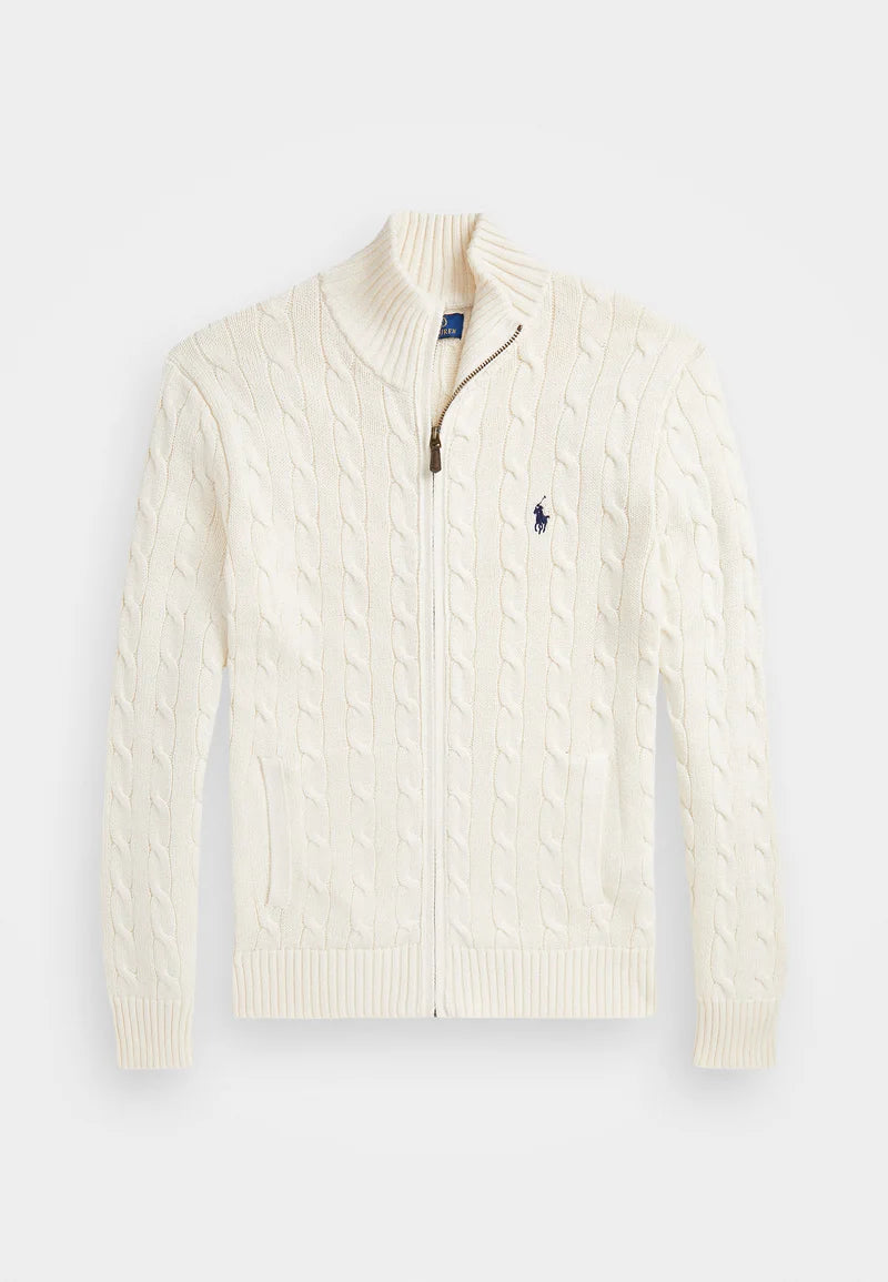 Polo CABLE-KNIT COTTON FULL-ZIP JUMPER - Cardigan - andover cream
