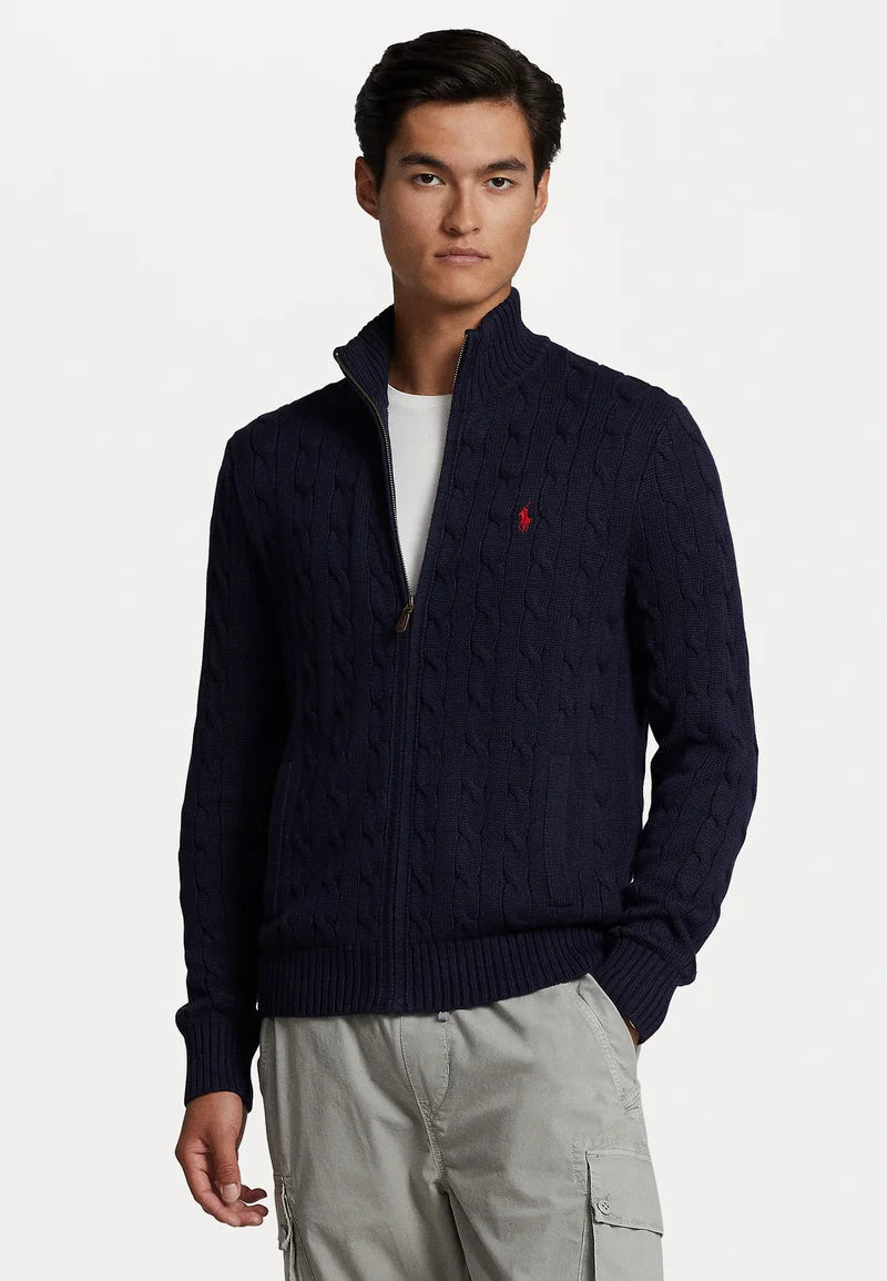 Polo CABLE-KNIT COTTON FULL-ZIP JUMPER - Cardigan - hunter navy