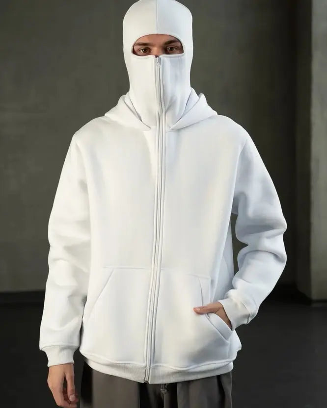 Black Balaclava Double Zip Oversized Hoodie