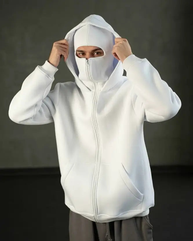 Black Balaclava Double Zip Oversized Hoodie