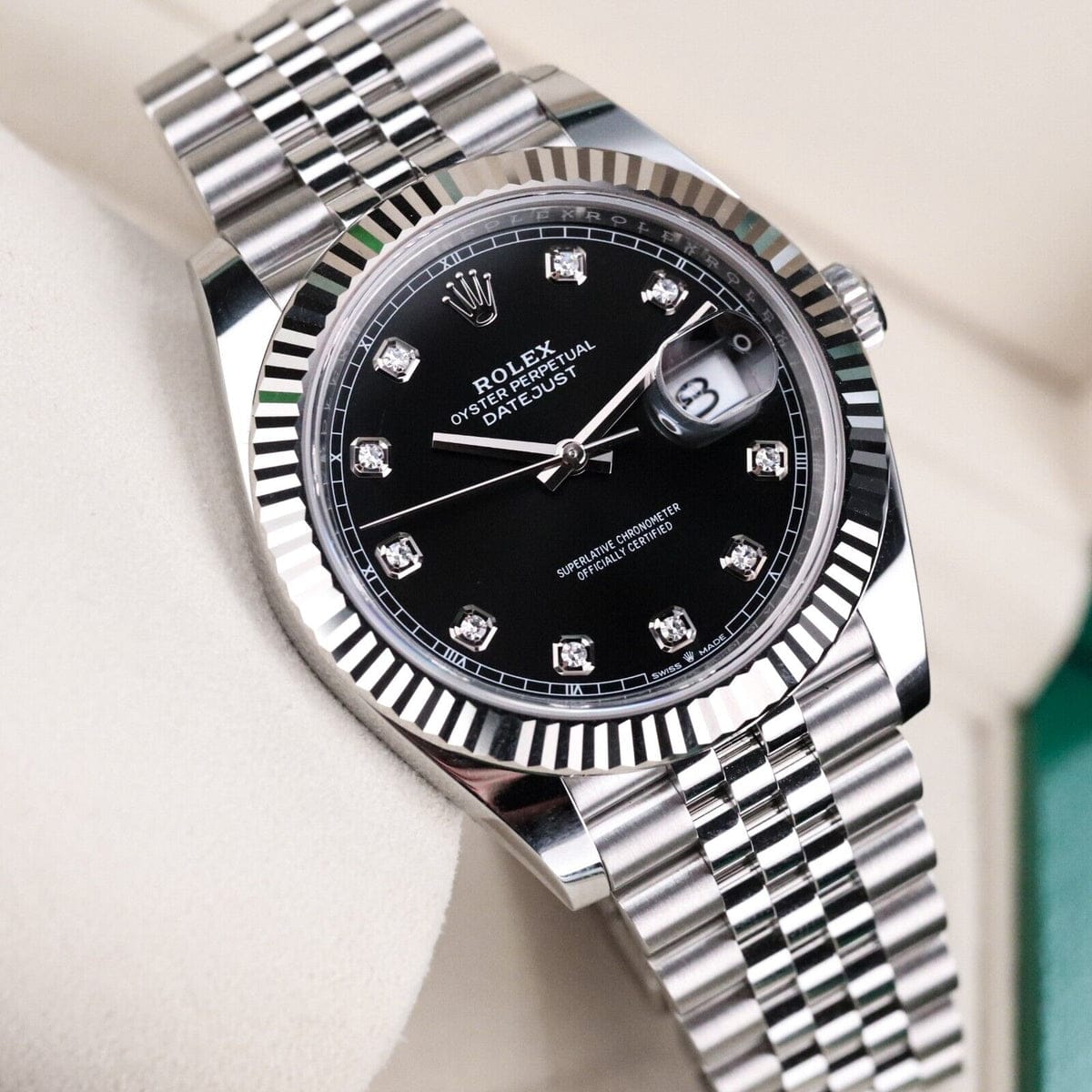 Rolex Datejust 41 Black Diamond Dial White Gold Fluted Bezel Jubilee Steel Oyster Perpetual Limited Offer