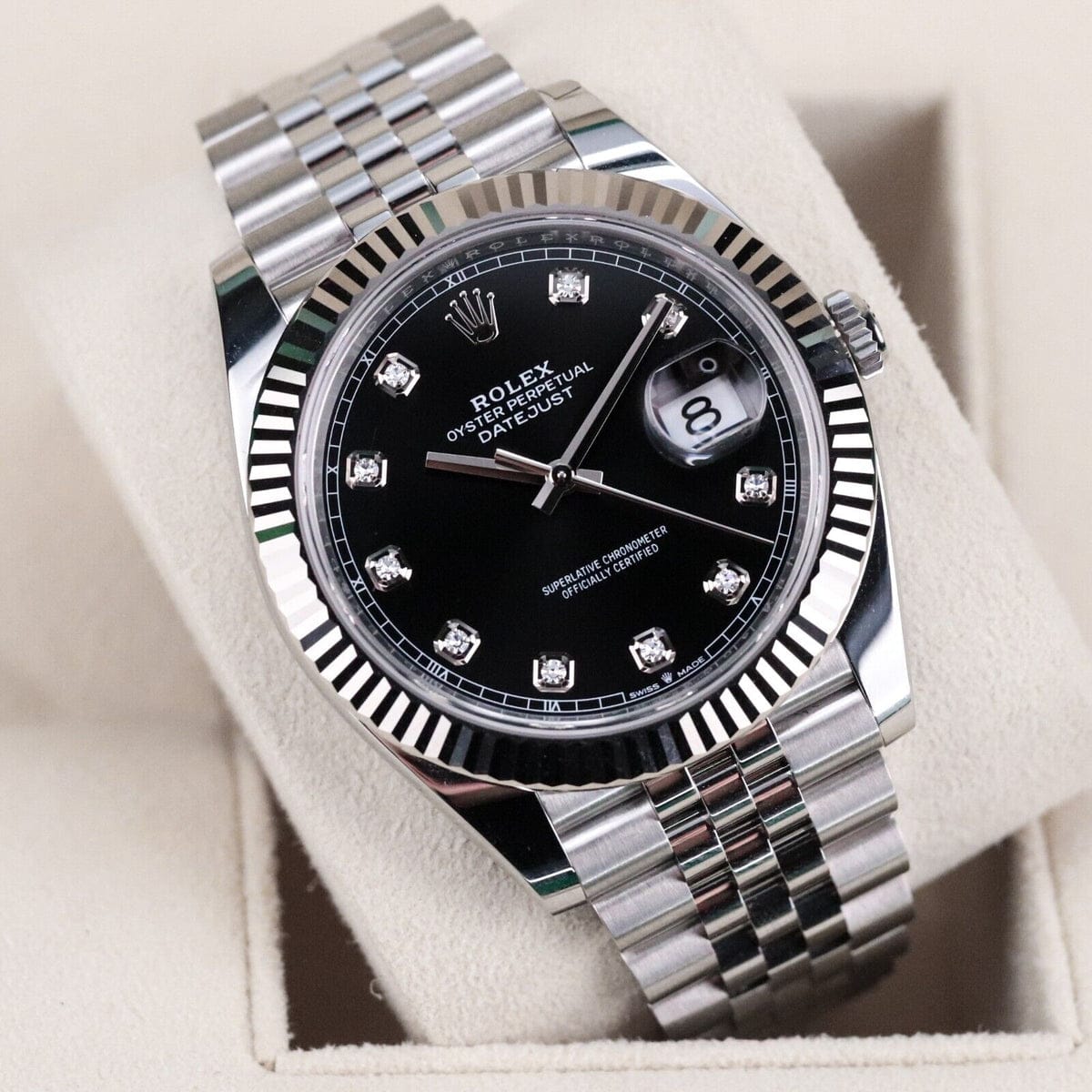 Rolex Datejust 41 Black Diamond Dial White Gold Fluted Bezel Jubilee Steel Oyster Perpetual Limited Offer
