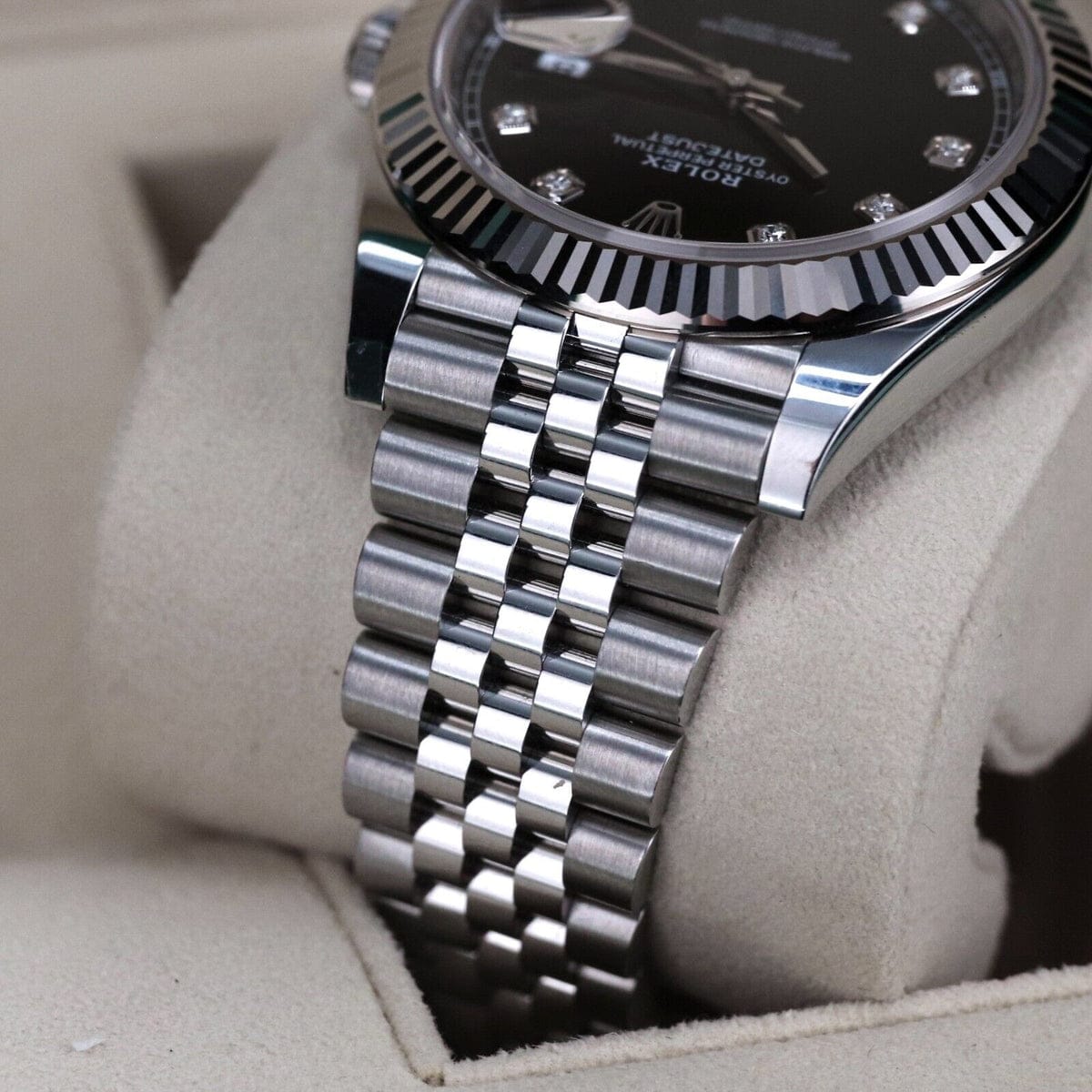 Rolex Datejust 41 Black Diamond Dial White Gold Fluted Bezel Jubilee Steel Oyster Perpetual Limited Offer