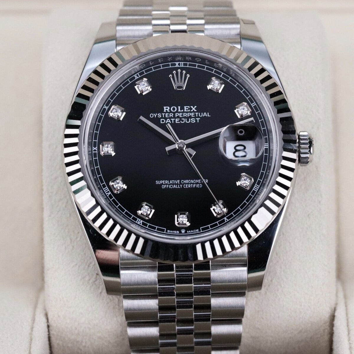 Rolex Datejust 41 Black Diamond Dial White Gold Fluted Bezel Jubilee Steel Oyster Perpetual Limited Offer