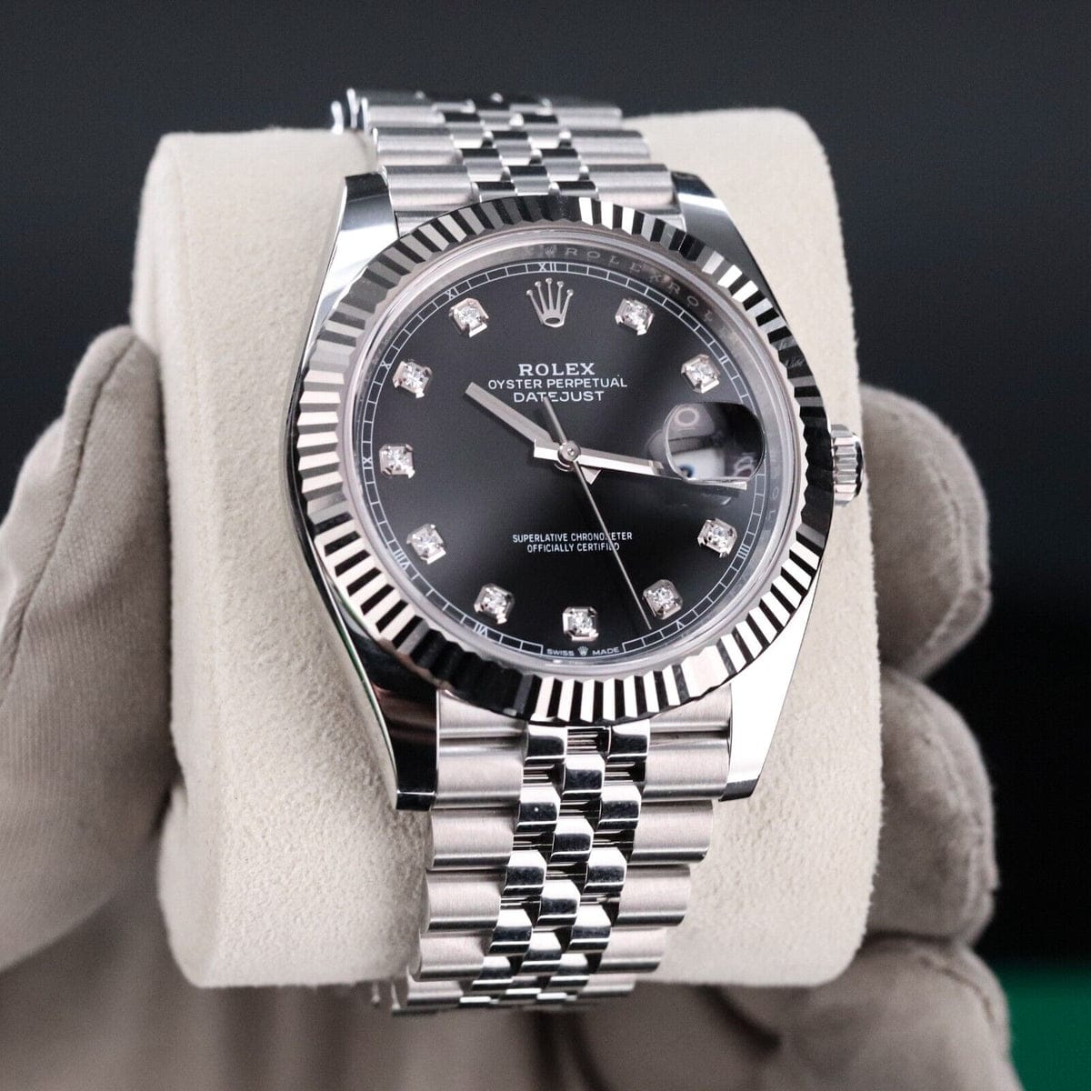 Rolex Datejust 41 Black Diamond Dial White Gold Fluted Bezel Jubilee Steel Oyster Perpetual Limited Offer
