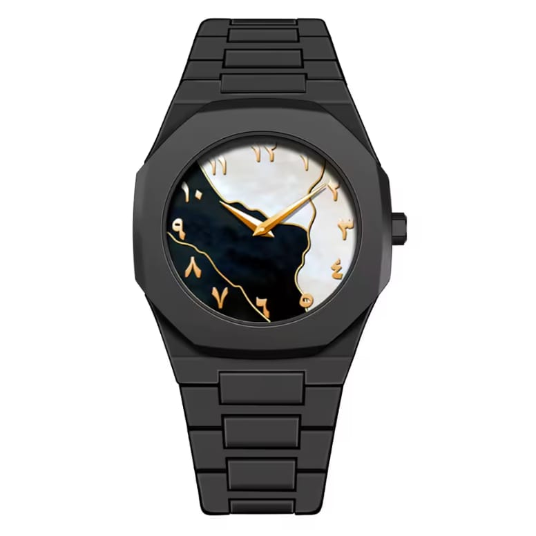 JP Black Ceramic Edition Watch – Dual-Tone Dial with Arabic Numerals & Sleek Matte Finish