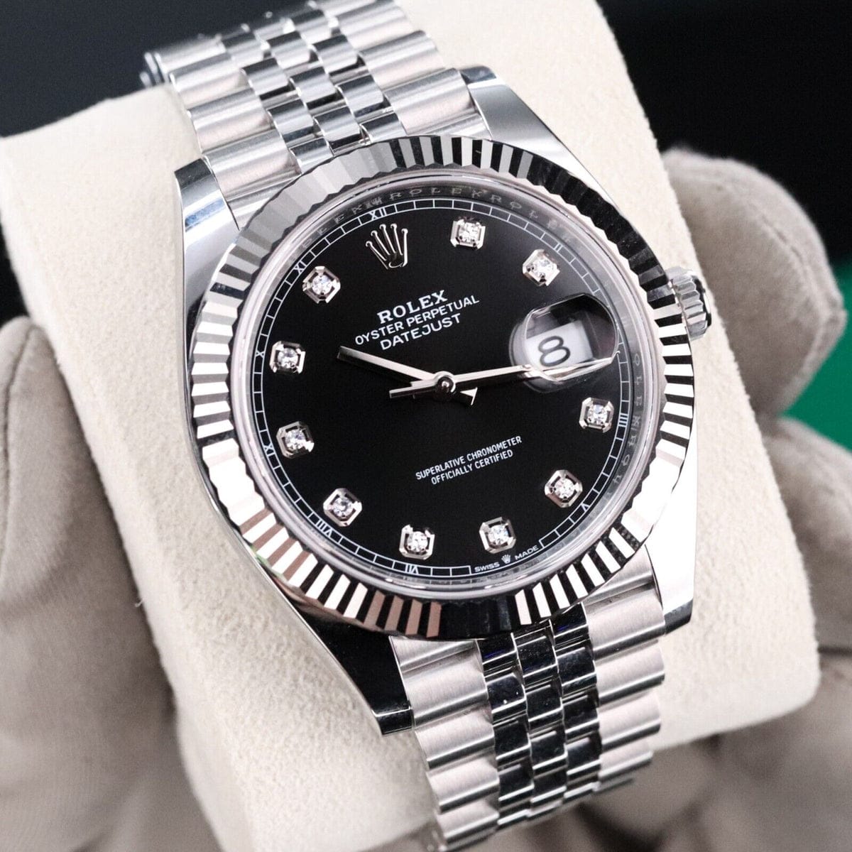 Rolex Datejust 41 Black Diamond Dial White Gold Fluted Bezel Jubilee Steel Oyster Perpetual Limited Offer
