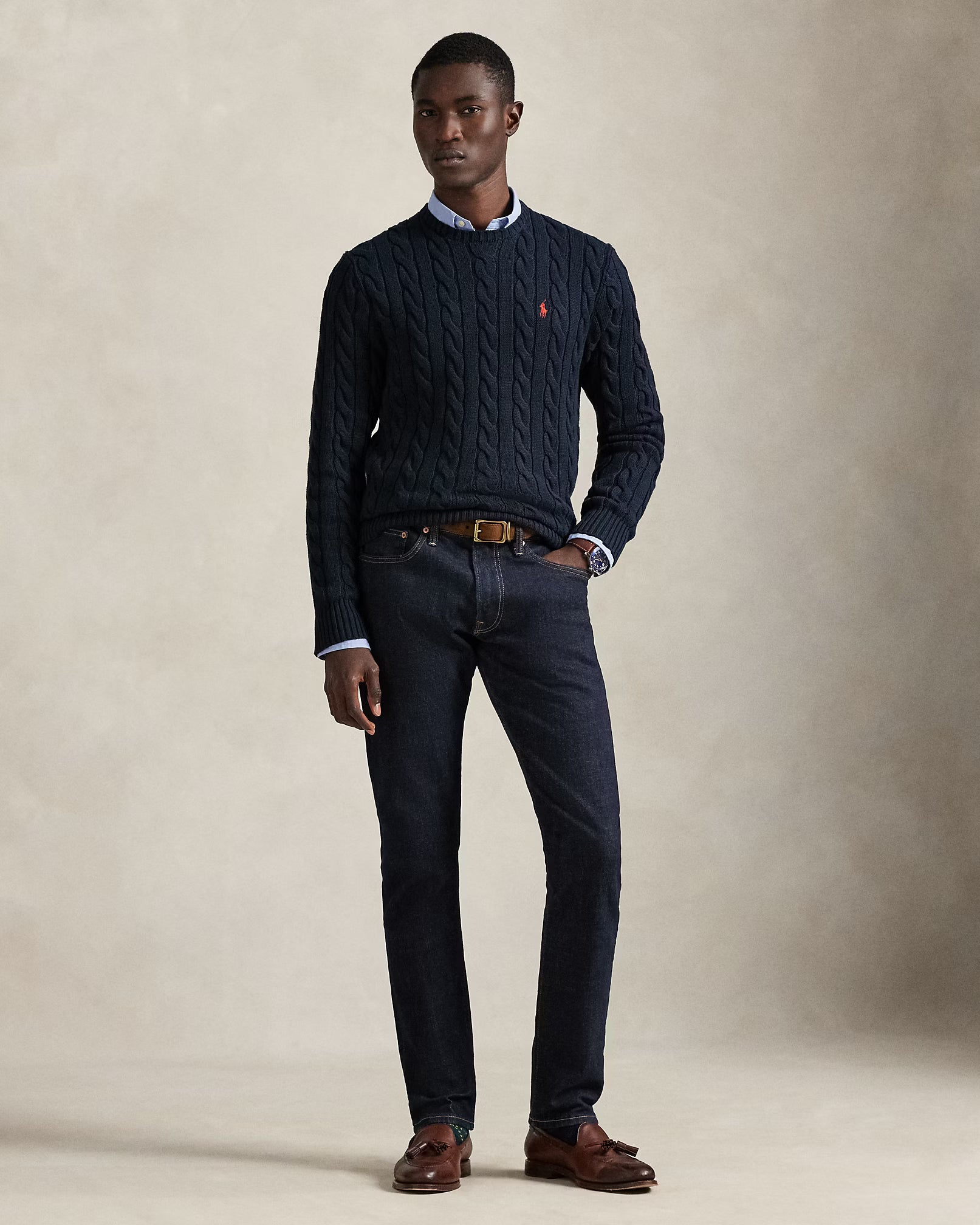 polo  cable-knit cotton sweater