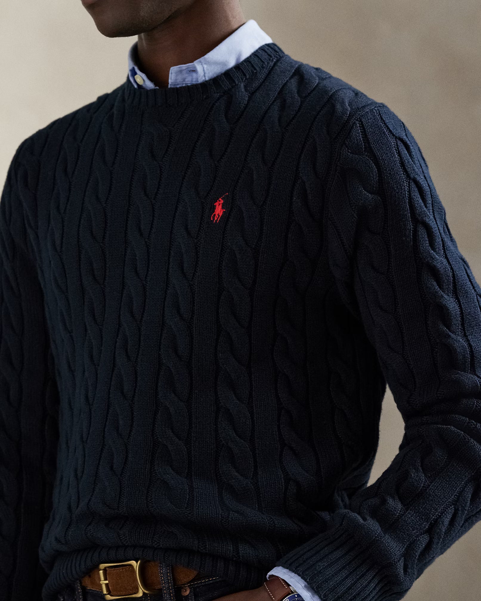 polo  cable-knit cotton sweater