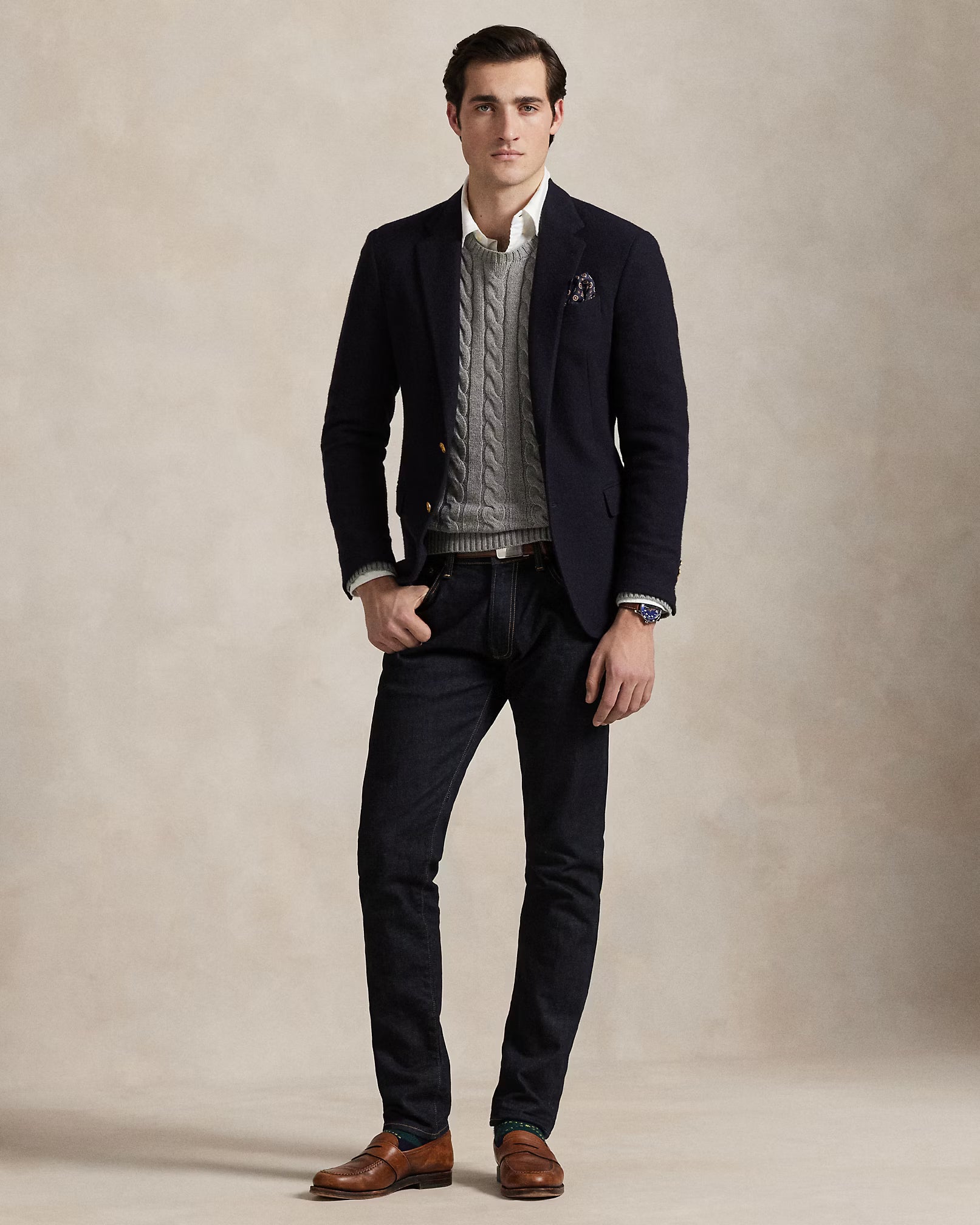 polo  cable-knit cotton sweater