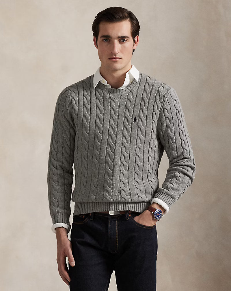 polo  cable-knit cotton sweater