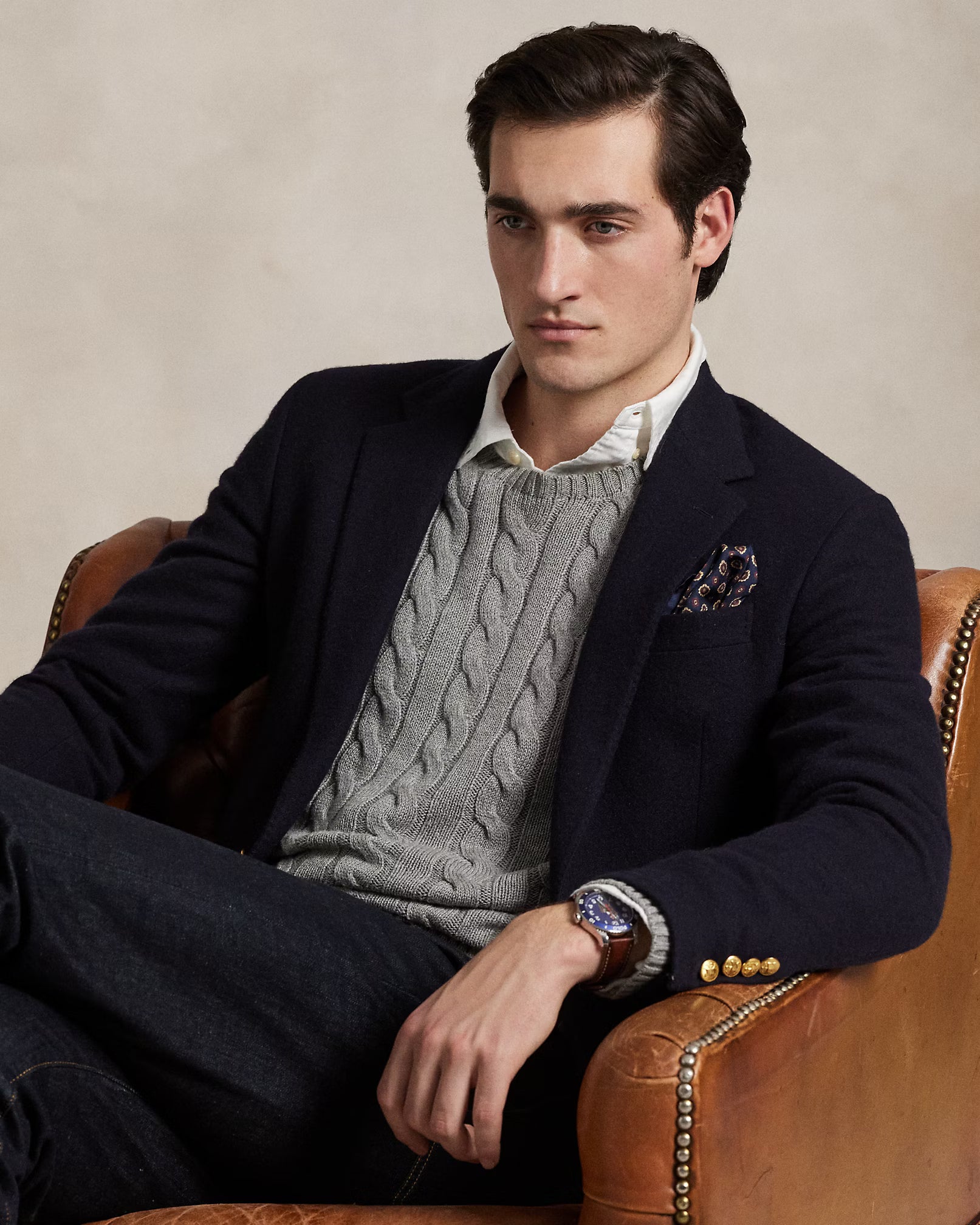 polo  cable-knit cotton sweater