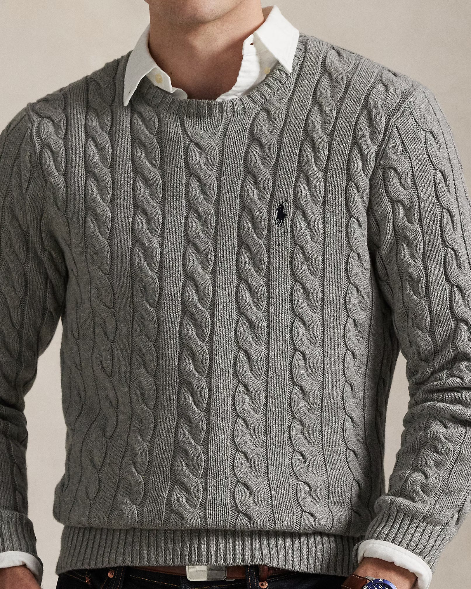 polo  cable-knit cotton sweater
