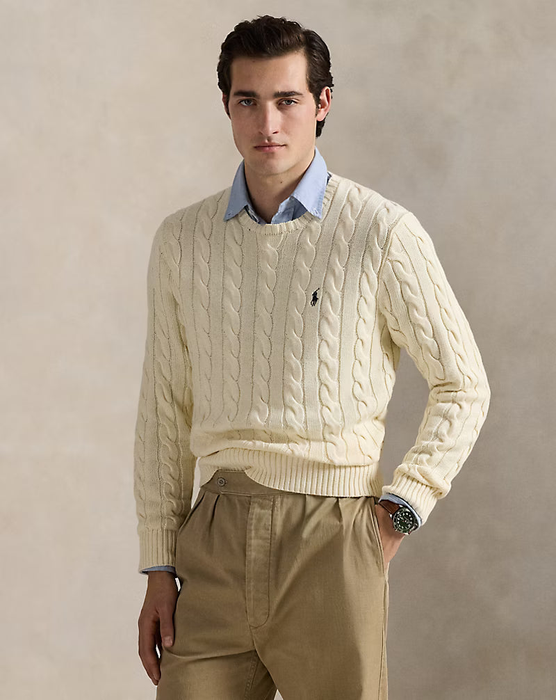 polo  cable-knit cotton sweater