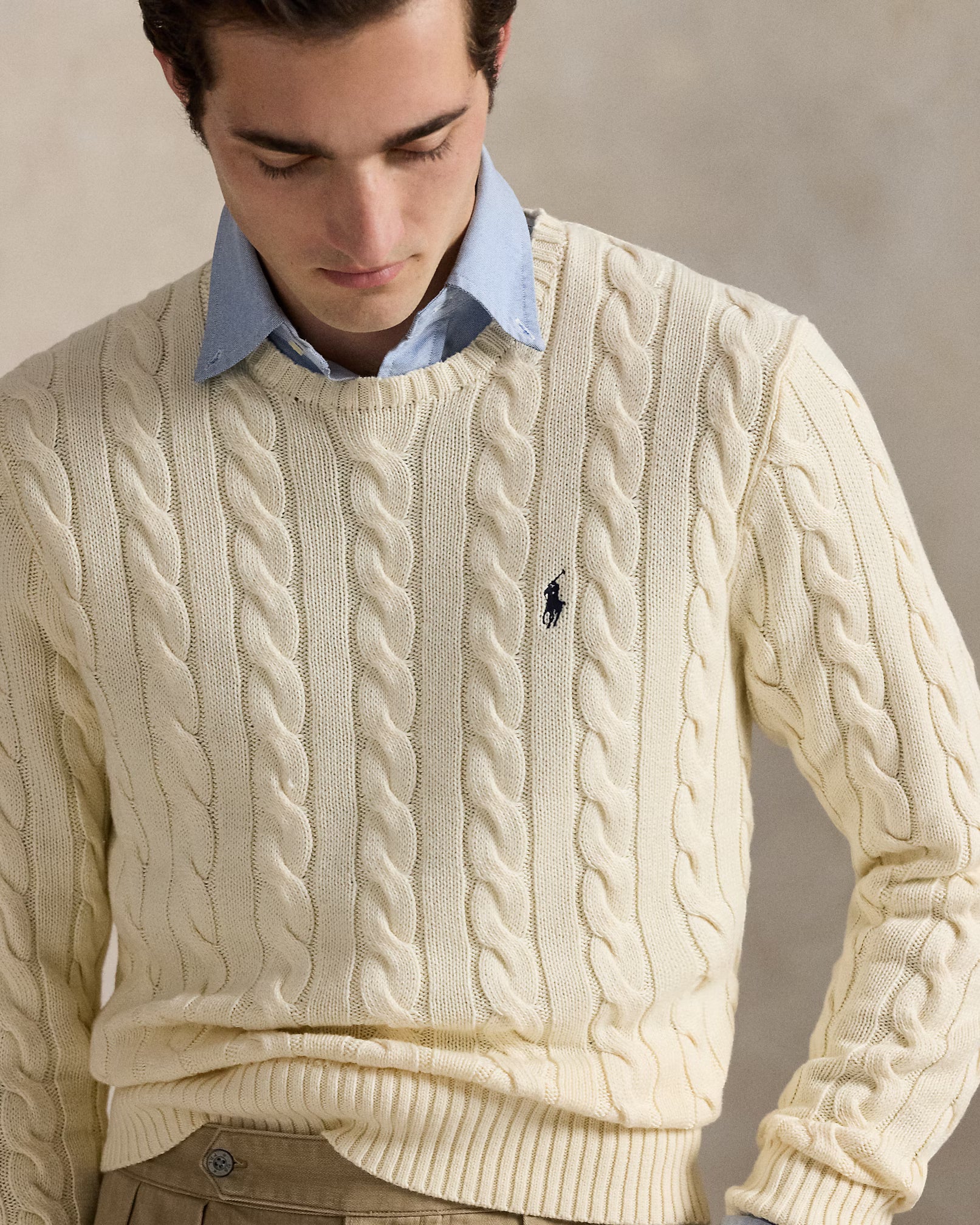 polo  cable-knit cotton sweater