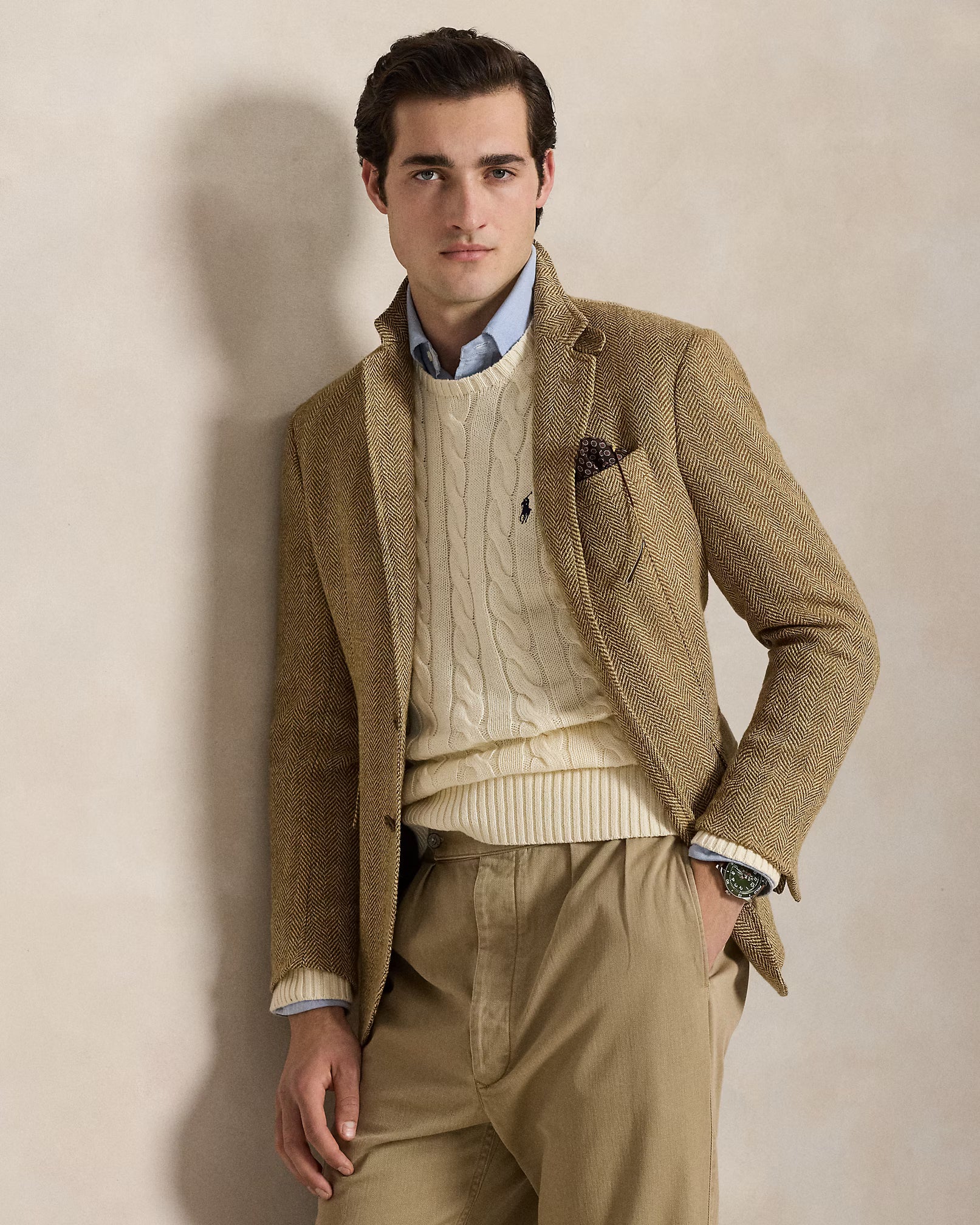 polo  cable-knit cotton sweater