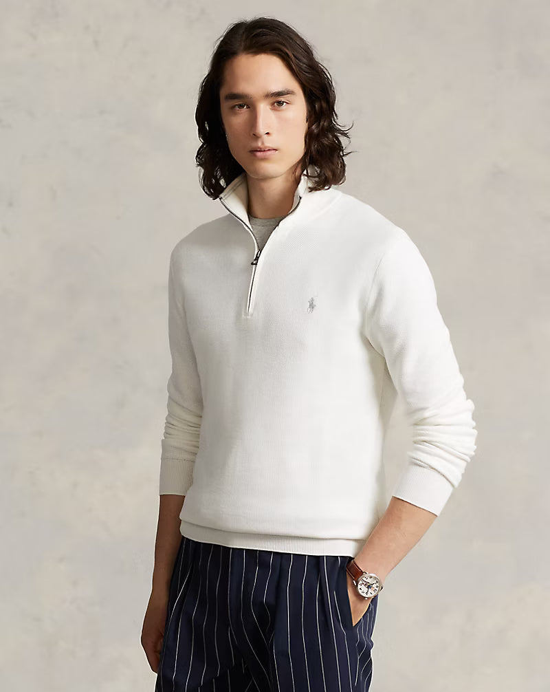 Mesh-Knit Cotton Quarter-Zip Jumper