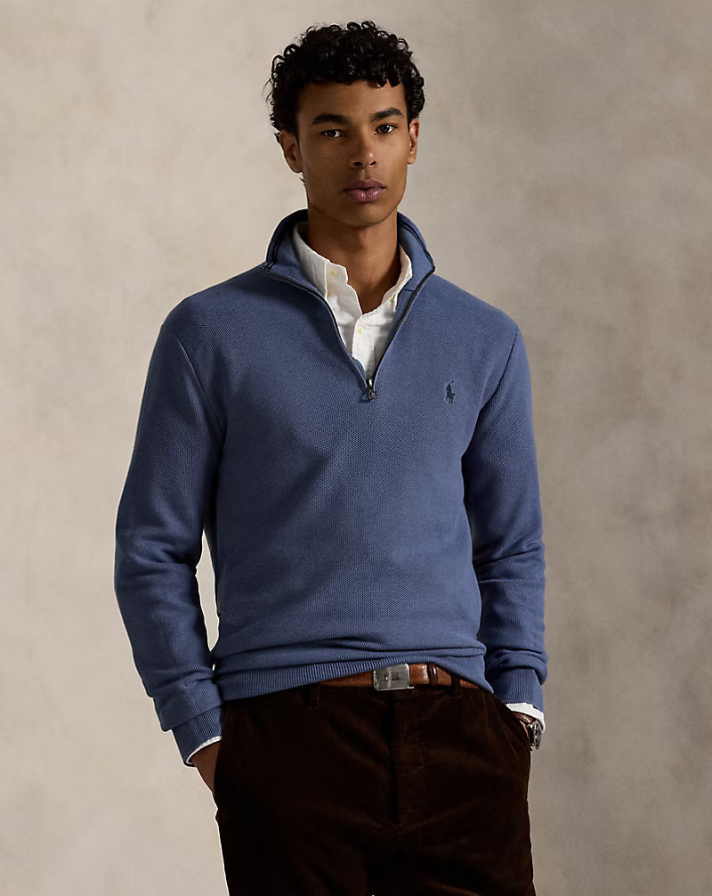 Mesh-Knit Cotton Quarter-Zip Jumper